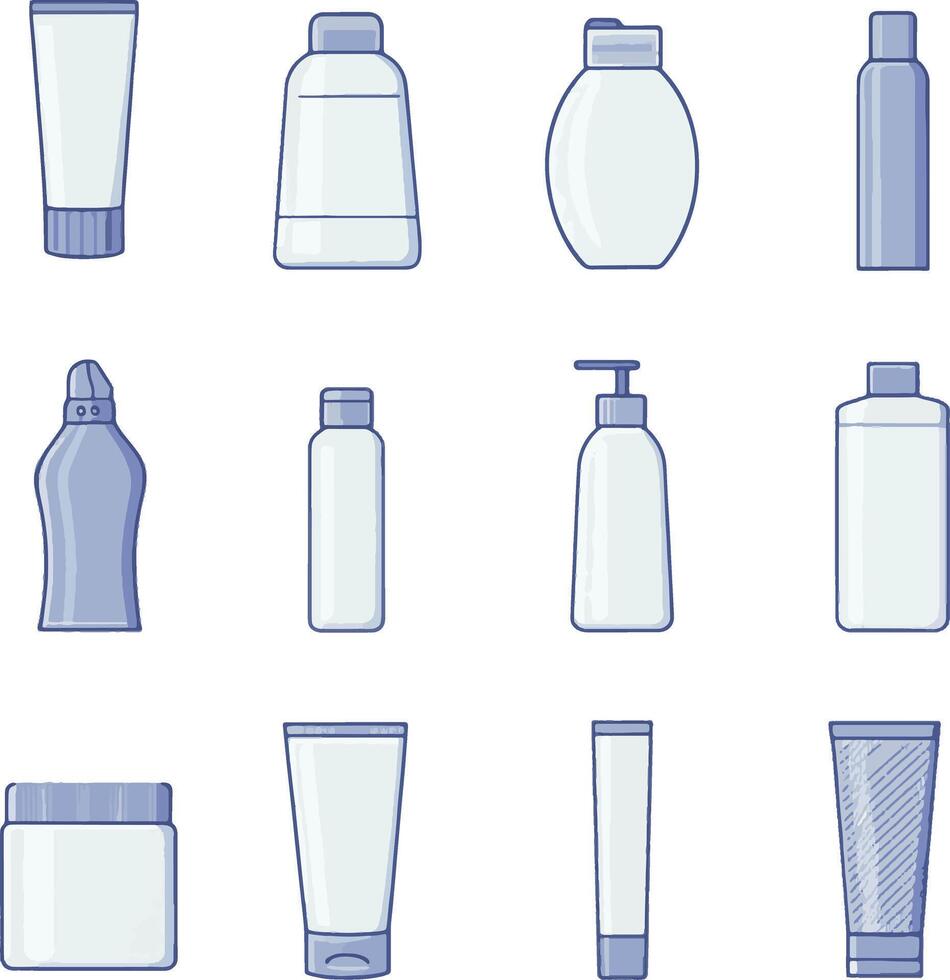 Collection of various cosmetic and skincare product containers vector