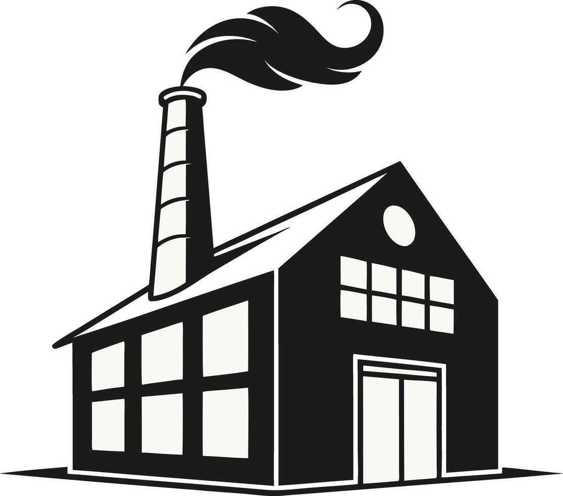 Black and white illustration of a factory with a smoking chimney vector
