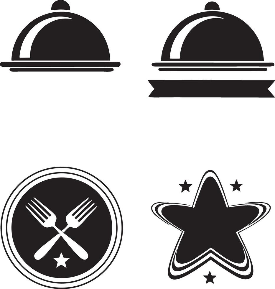 Restaurant and food service icons featuring cloches forks and stars vector