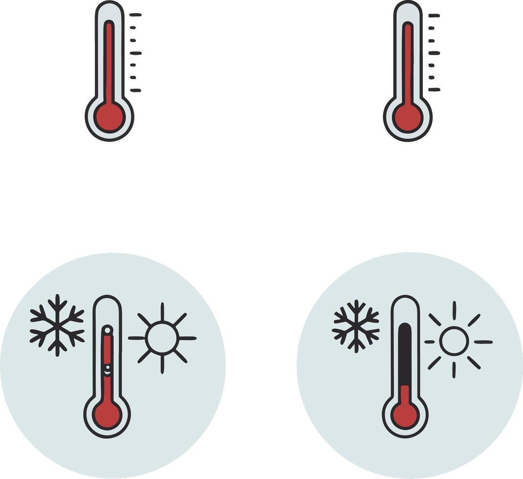 Thermometer icons showing temperature changes and weather symbols vector