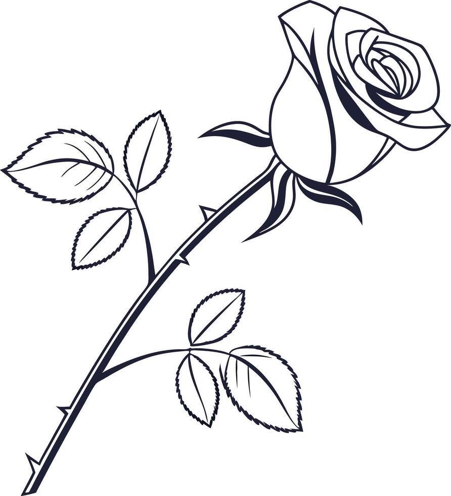 Elegant black and white sketch of a single rose with thorns vector