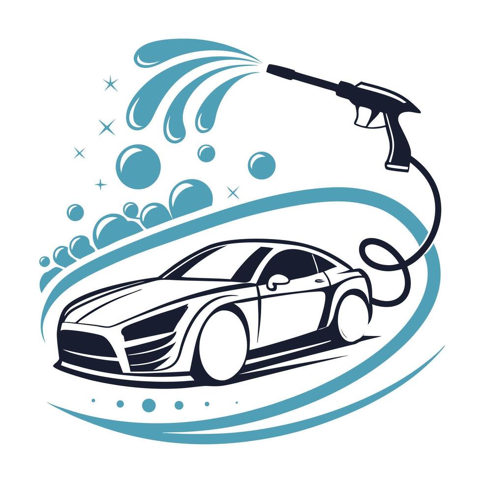 Car wash with high pressure water and bubbles vector