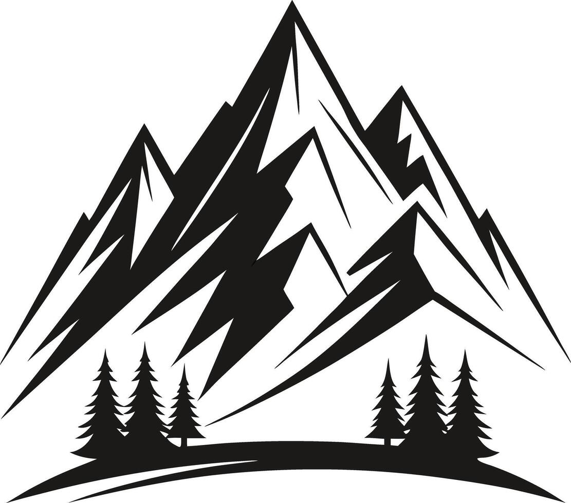 Stylized black and white mountain range with pine trees vector