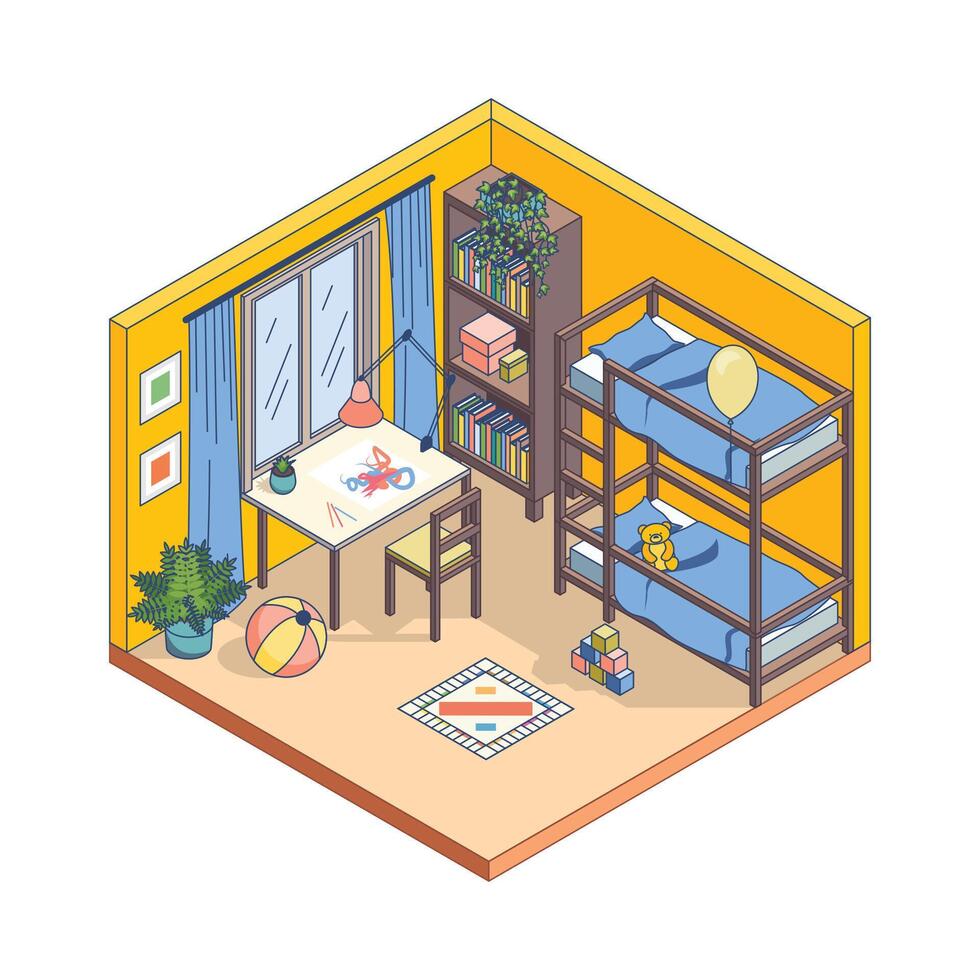 colorful kid's room interior design vector