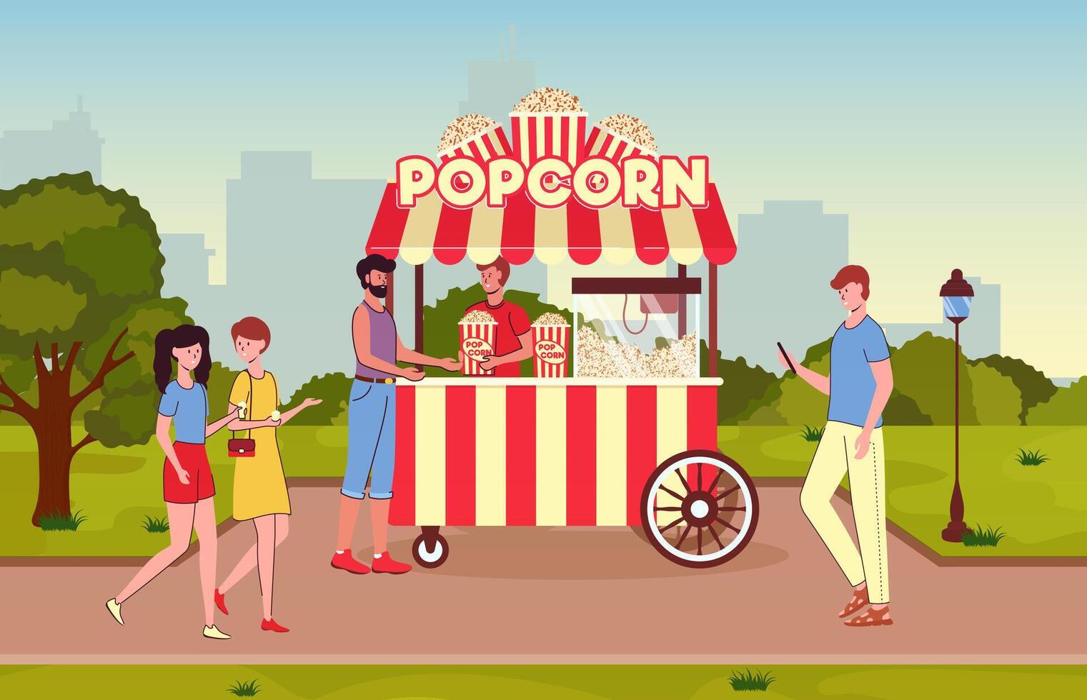 Popcorn cart in a park vector
