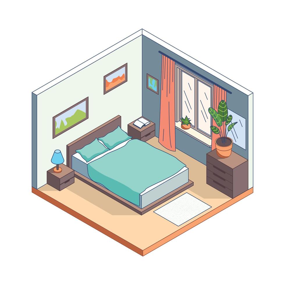 Isometric illustration of a bedroom vector