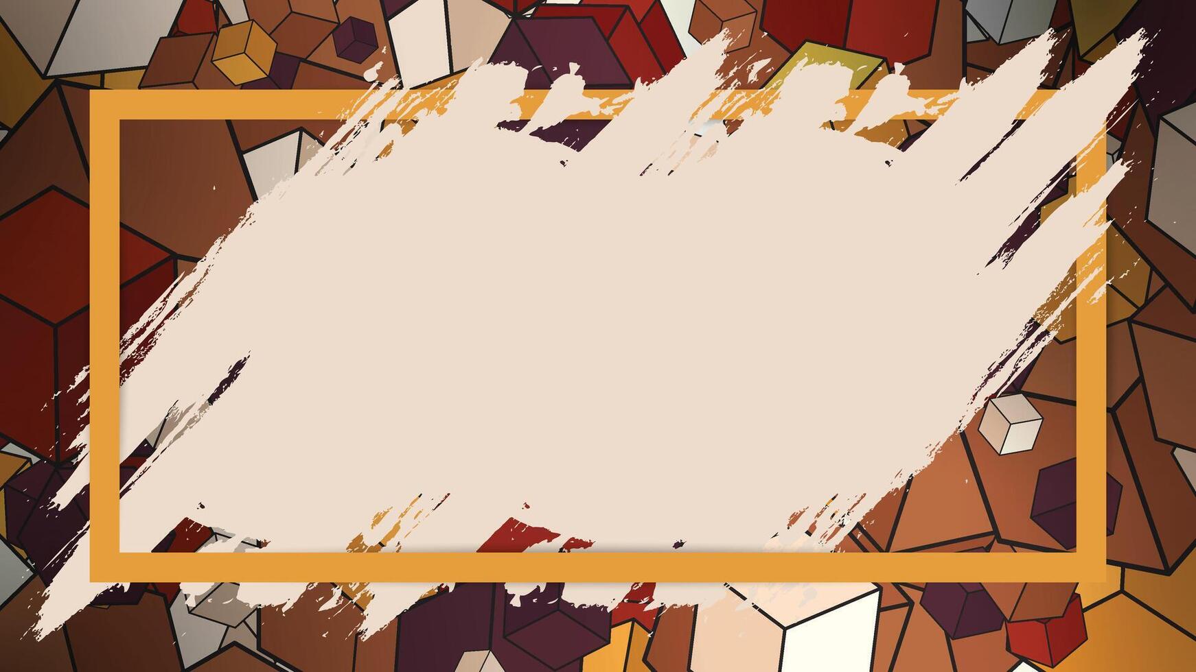 Geometric Cubes Background with Orange Frame and Brush Stroke vector
