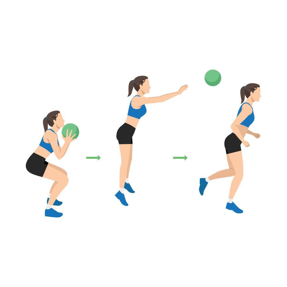 Woman doing Medicine Ball Throw and Chase exercise. vector