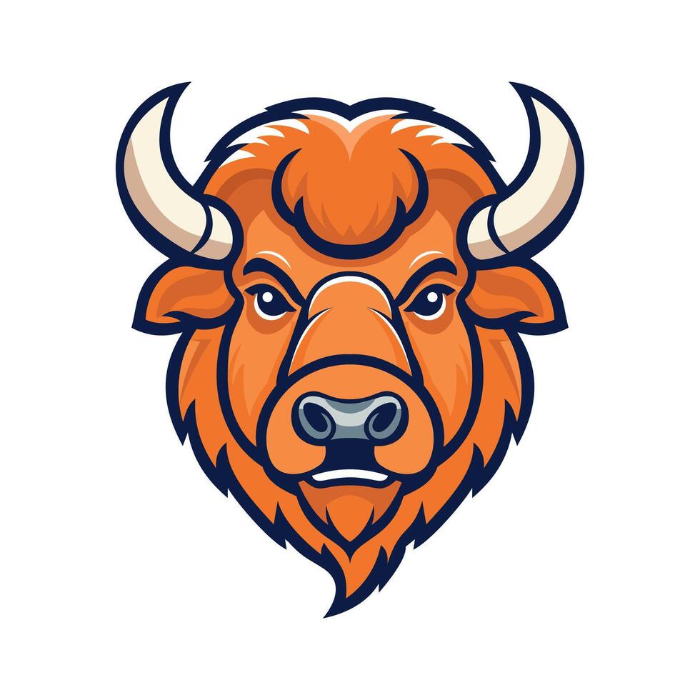 Trendy flat mascot logo featuring a powerful buffalo vector