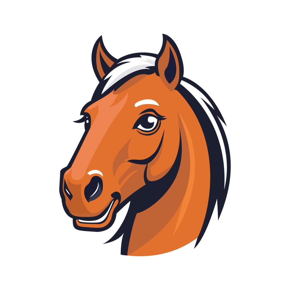 Trendy flat mascot logo showing a galloping horse face vector