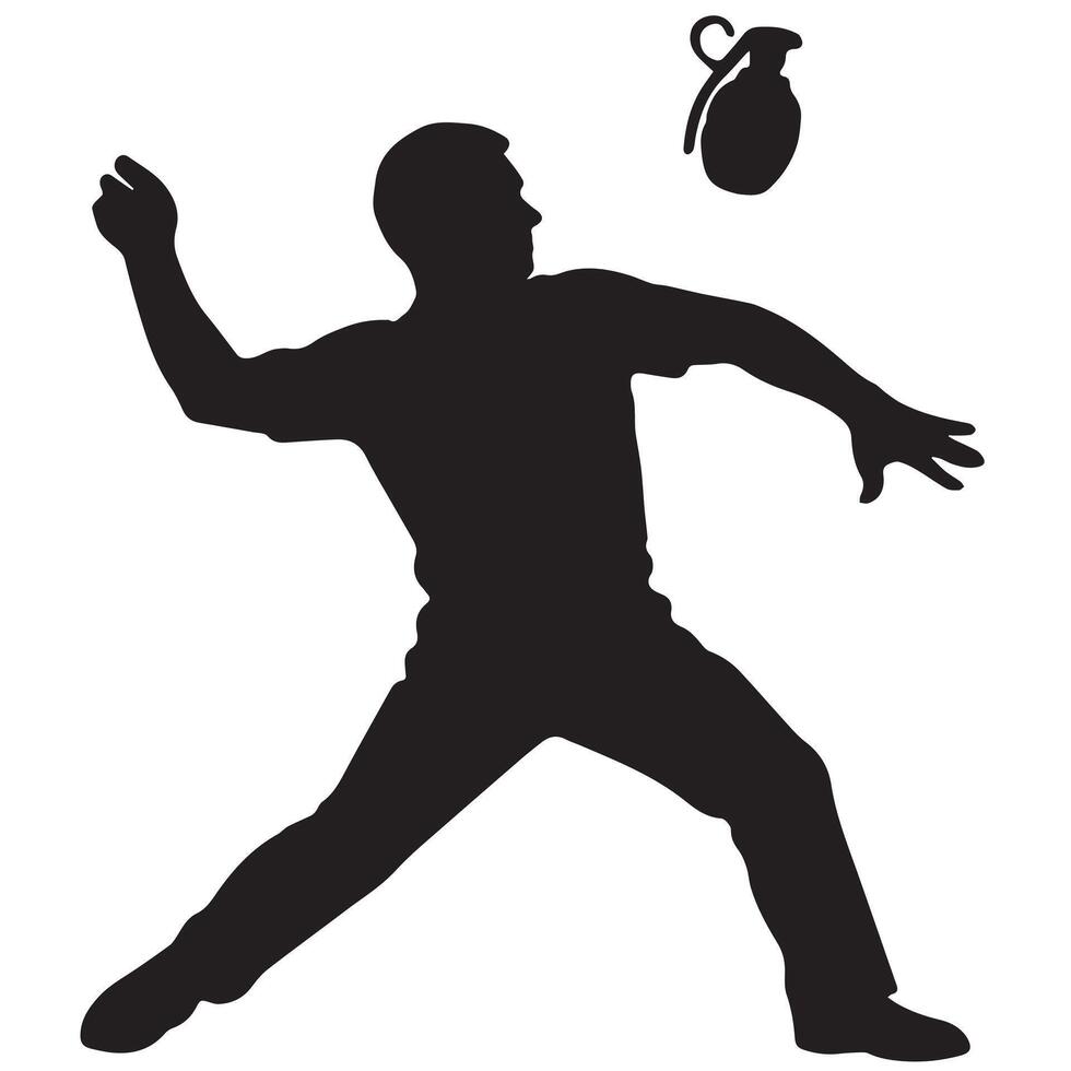 Silhouette of a man throwing a grenade action vector