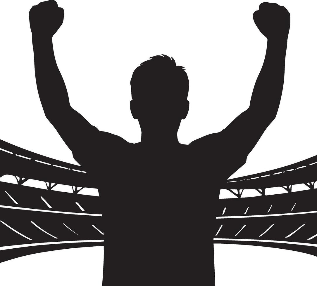 Silhouette of a triumphant person with arms raised in a stadium vector