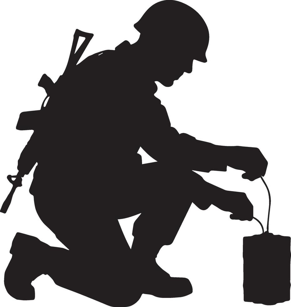 Soldier kneeling preparing device military preparation vector