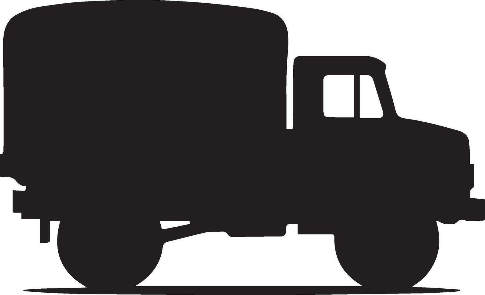 Black silhouette of a military truck with a canvas top vehicle transport vector