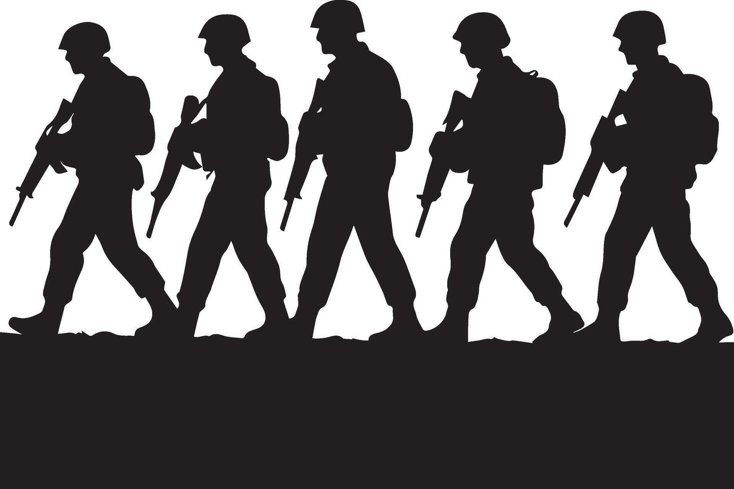 Soldiers marching with rifles and backpacks helmets vector