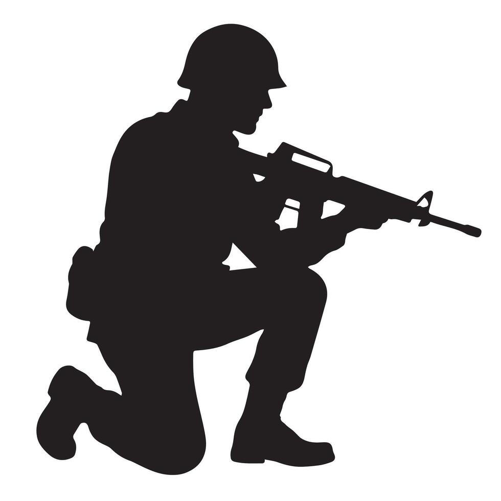 Soldier kneeling with rifle military weapon vector