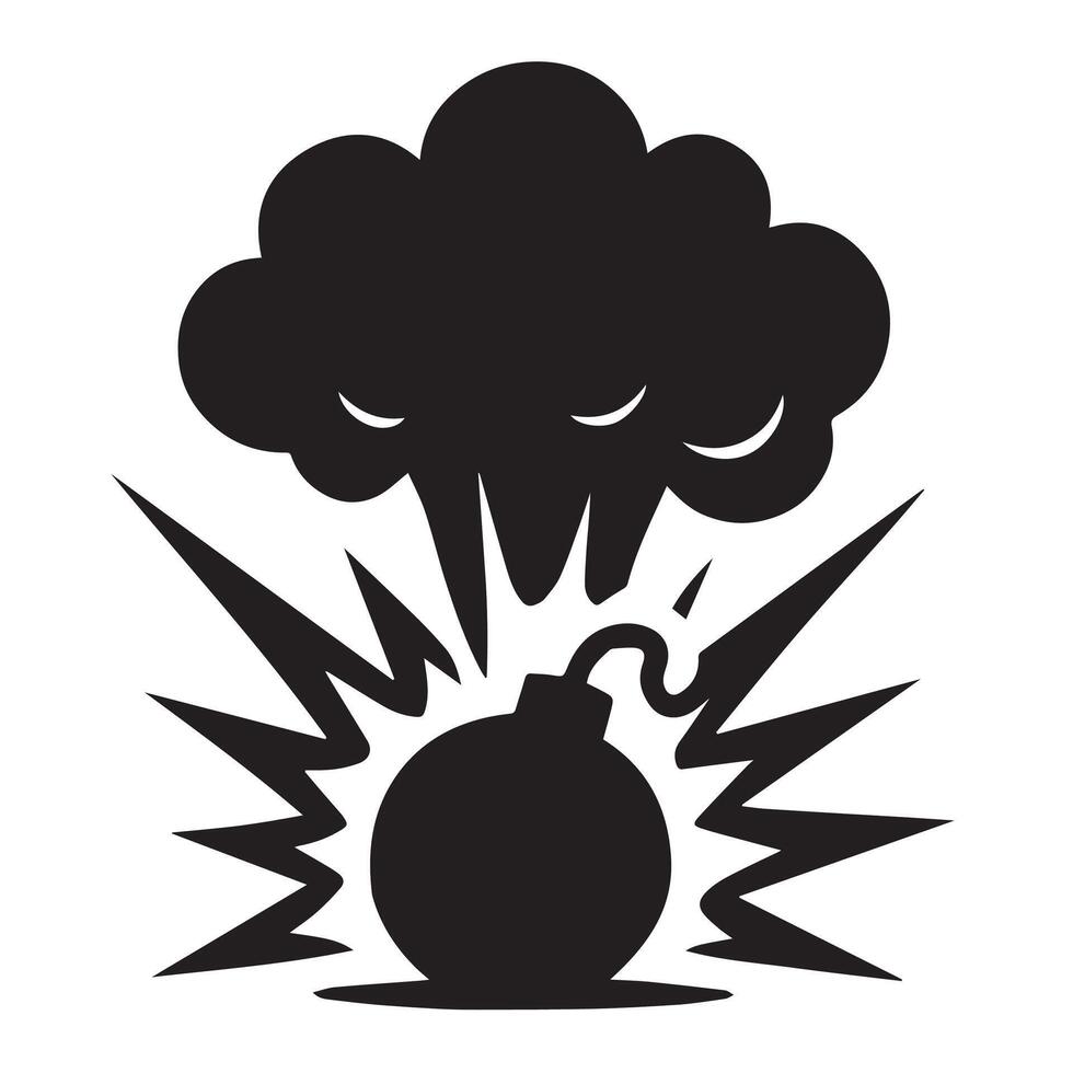 Black bomb explosion with smoke and sparks blast vector