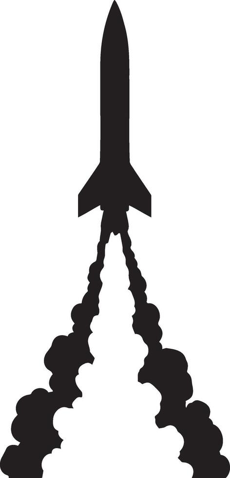Black rocket launching with white smoke trail space vehicle vector