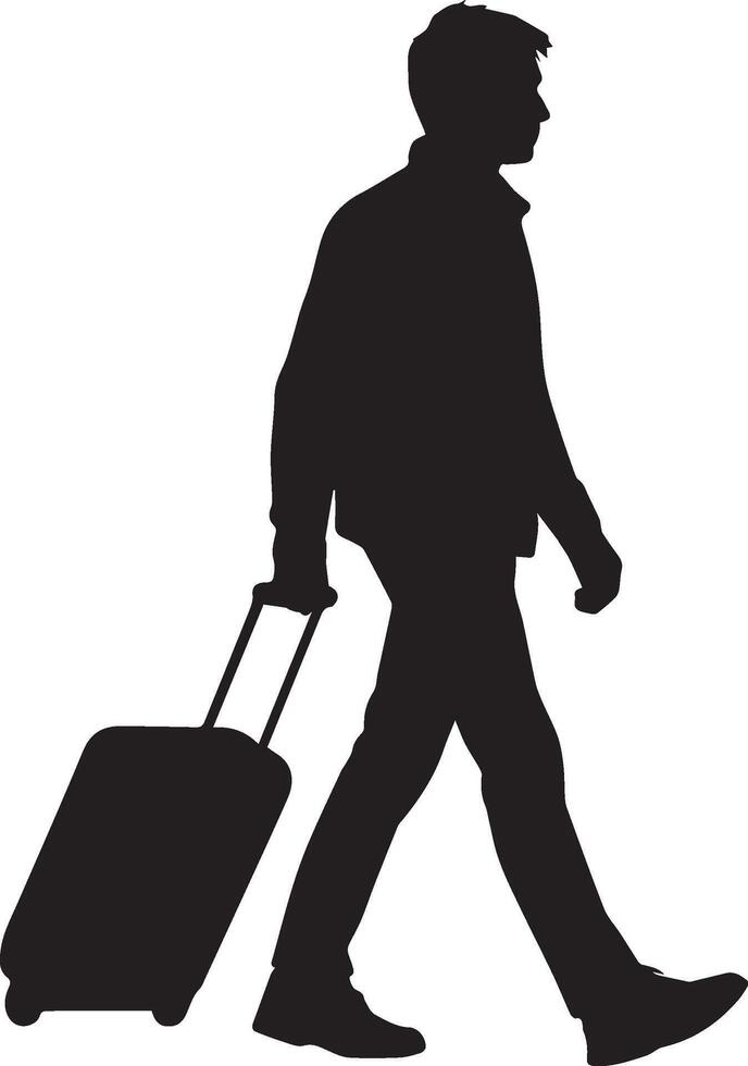 Man walking with luggage silhouette travel vector