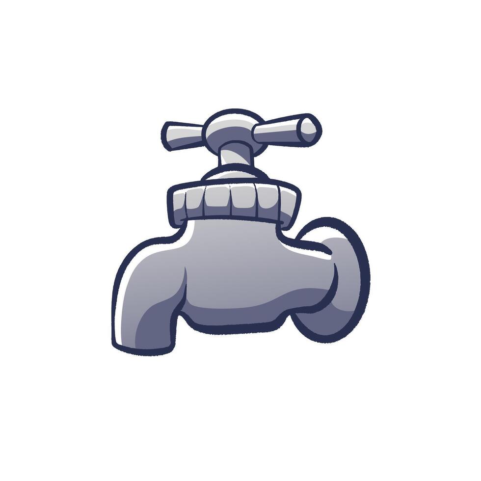 A simple and cute cartoon style water faucet with bold outline and soft shading. Ideal for plumbing themes, household icons, or sticker elements vector
