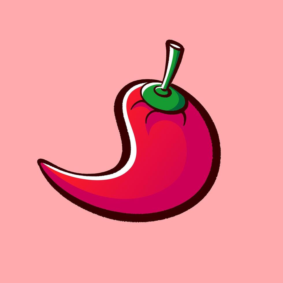 Playful red chili in cartoon style with bold outlines and soft shading. Perfect for food icons, spicy-themed graphics, or sticker collections vector