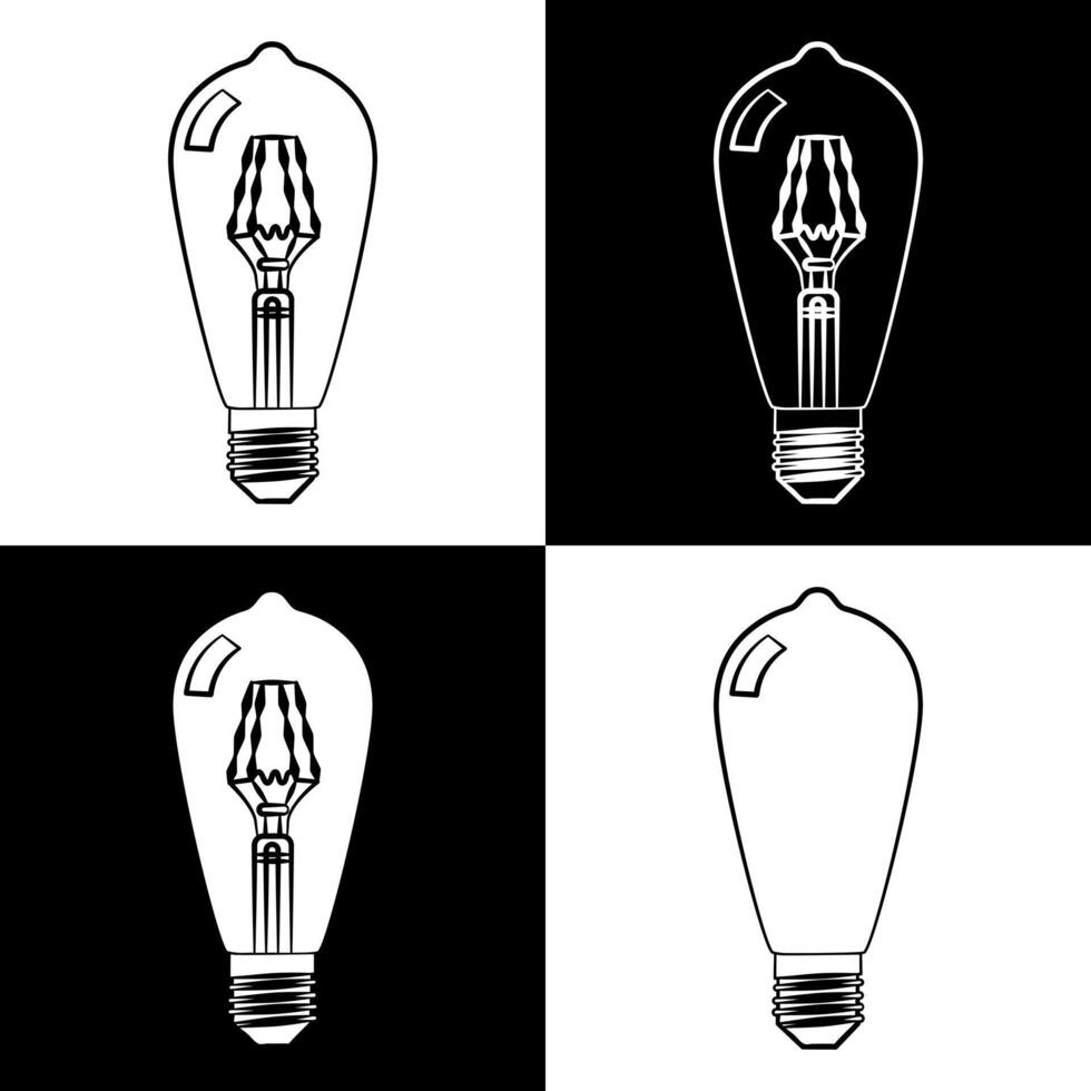 Black and white line drawing of retro Edison-style filament bulb with vintage design and classic shape vector