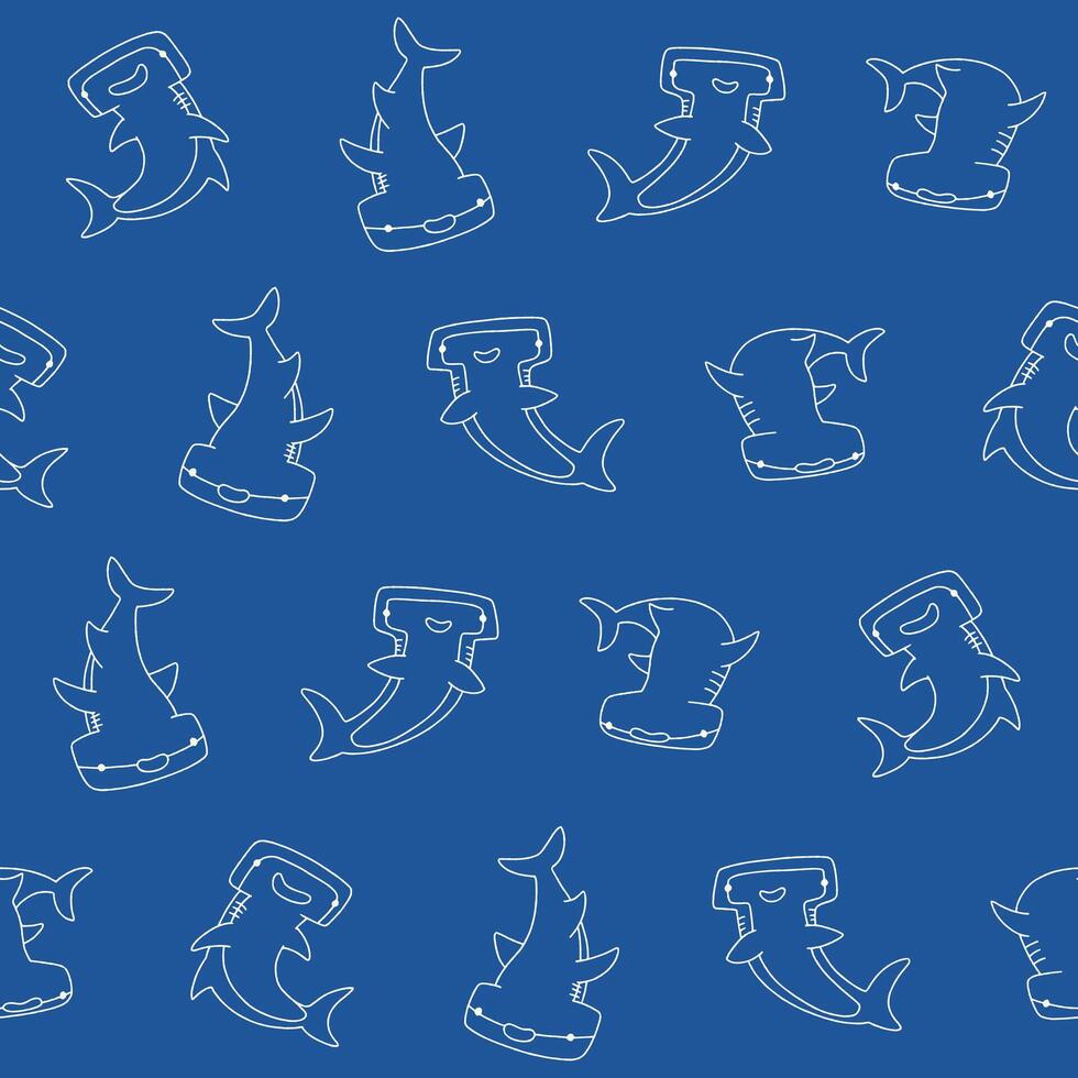 Outline Hammerhead shark Pattern Illustration Seamless for Wallpaper Background Cover vector