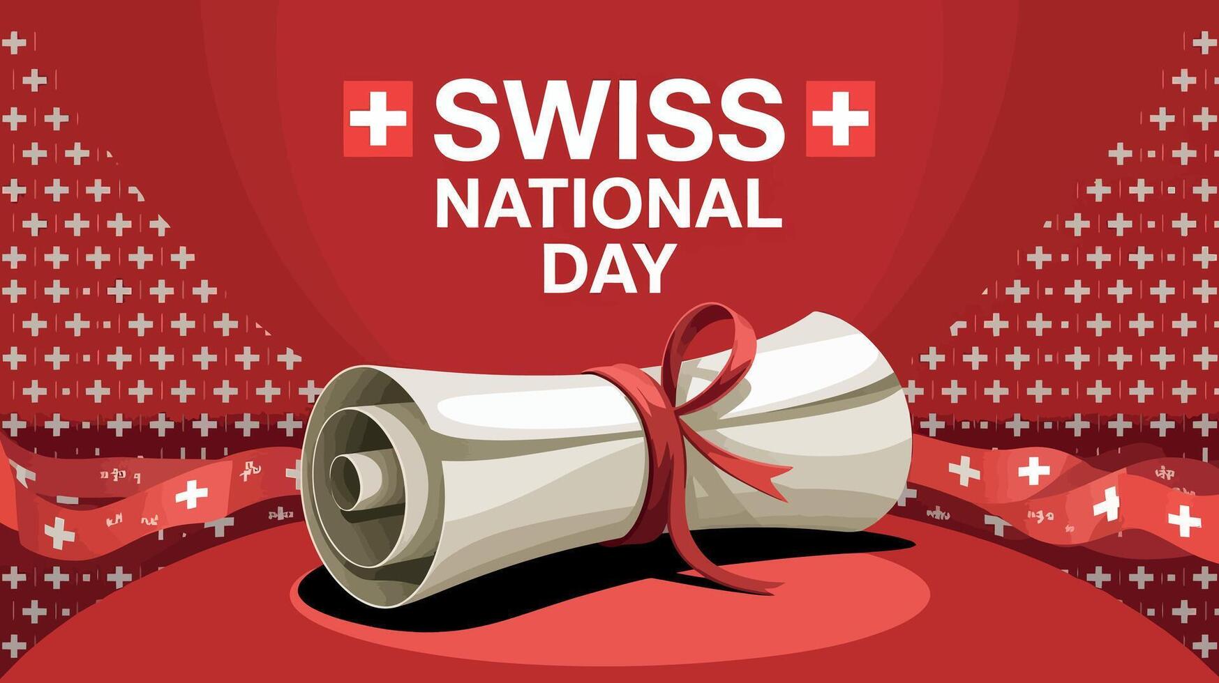 Swiss National Day Scroll and Flag Illustration Celebrating Swiss Declaration vector