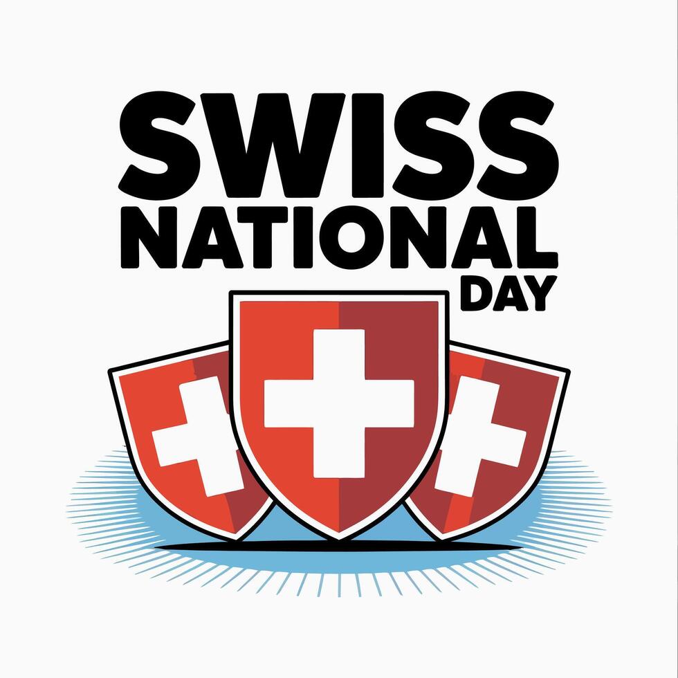 Swiss National Day with Shield Icons Featuring Swiss Cross Symbols vector