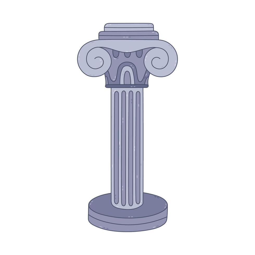 Lovely doodle ancient Greek pillar. Classical antique marble column of Roman architectural temple, museum, capital. Vivid ancient elegant architecture heritage with hand drawn outline from Greece vector