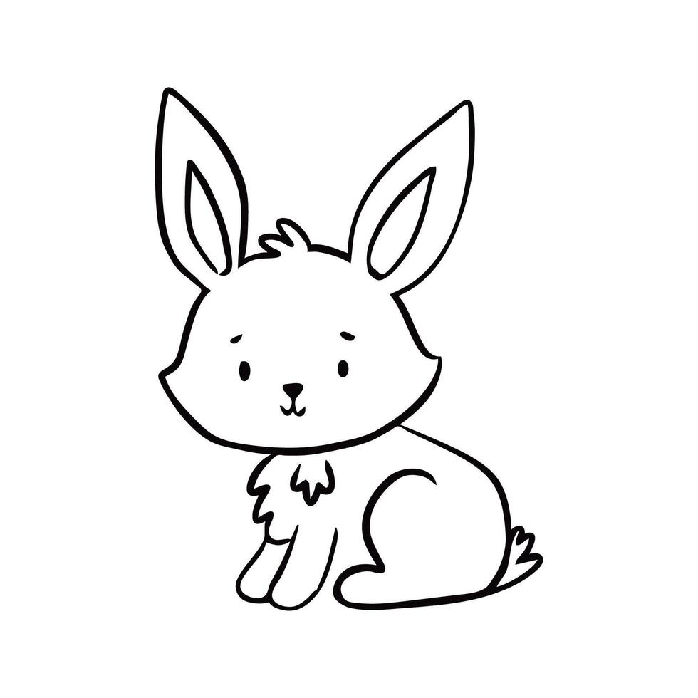 Cute Hand-Drawn Illustration of a Sitting Bunny Rabbit in Black and White vector