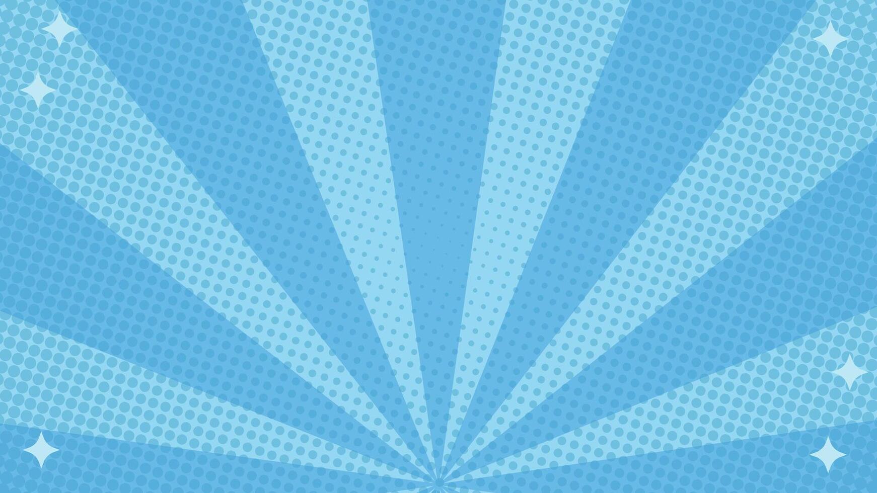 Blue comic background halftone style sun rays with stars. Suitable for comics, prints, posters, etc. vector