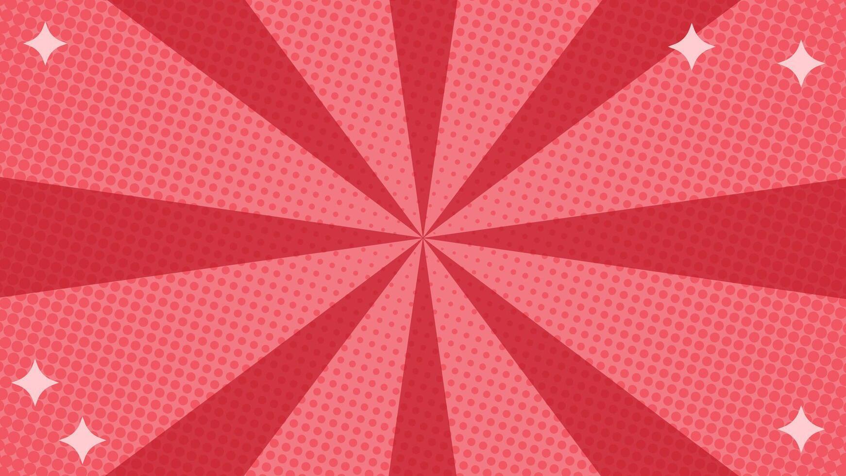 Red comic background halftone style sun rays with stars. Suitable for comics, prints, posters, etc. vector