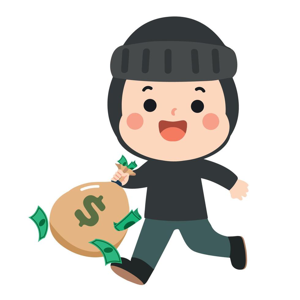 Cartoon Thief Running with Money Bag Illustration vector