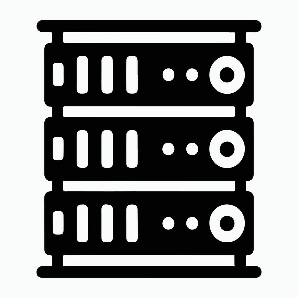 Black Server Rack Icon for Data Center and Network Projects vector