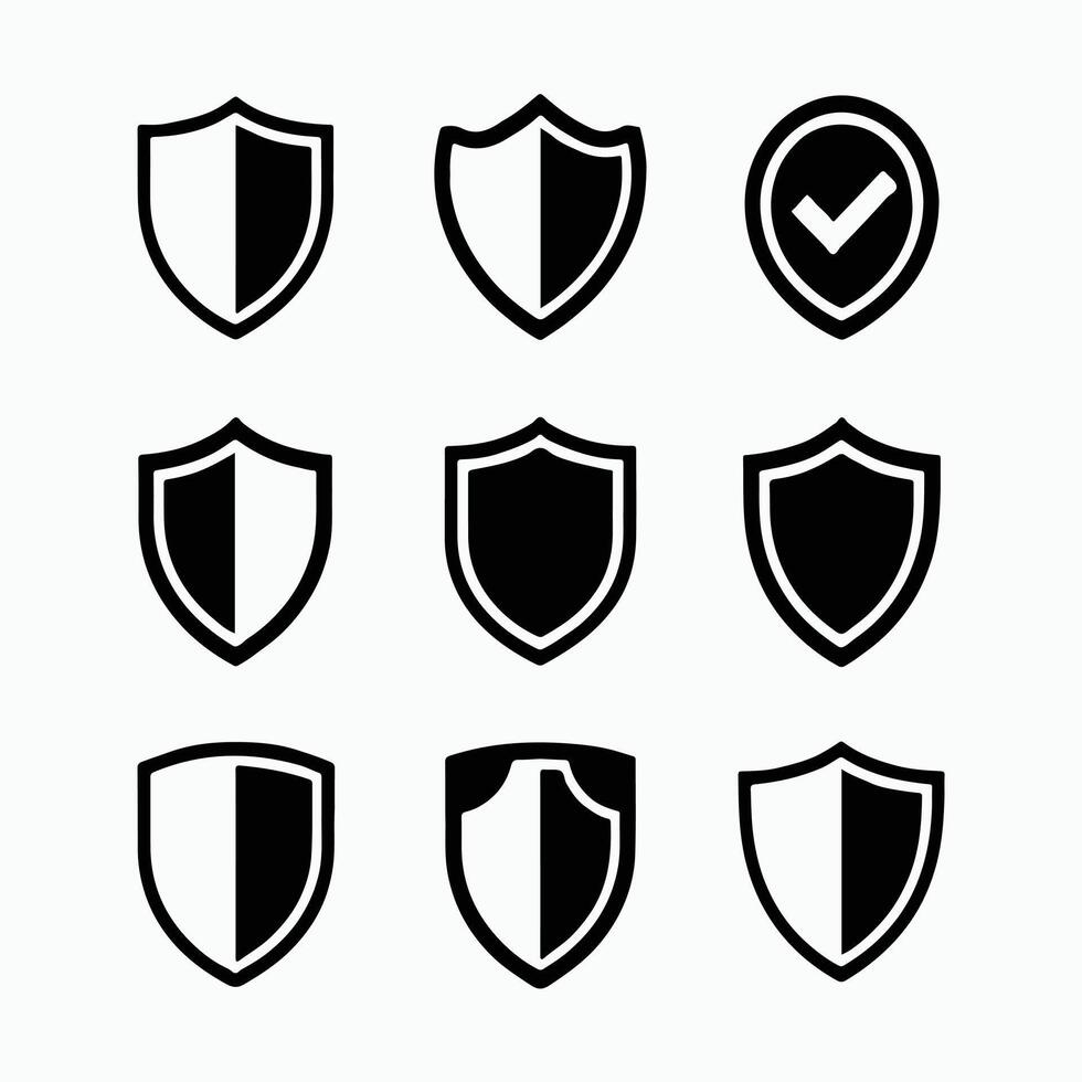 Flat Monochrome Shield Symbols for Defense and Protection Concepts vector