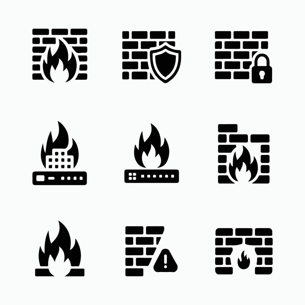 Clean Icons of Cyber Threats, Protection Layers, and Security Tools vector