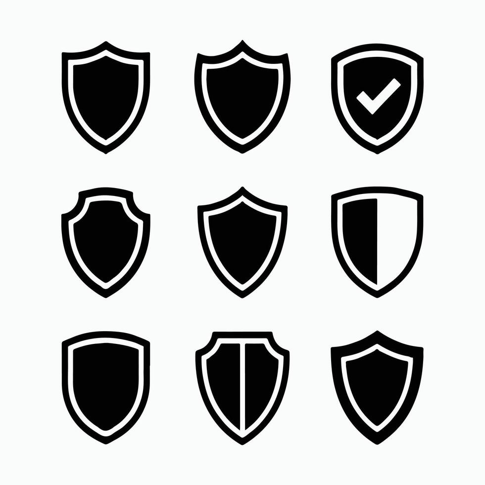Clean Black and White Shield Icons for Cyber and Network Safety vector