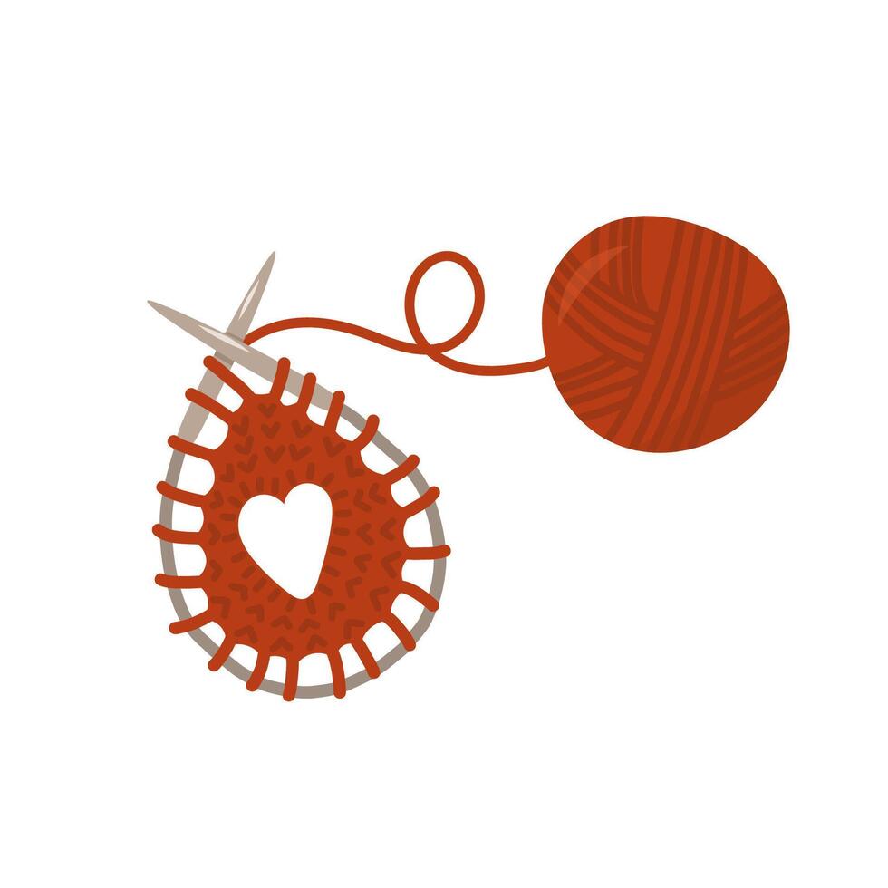 Ball of yarn for knitting and knitting needles, wool, colorful illustration. Knitted, embroidered. Flat drawing on white background. vector