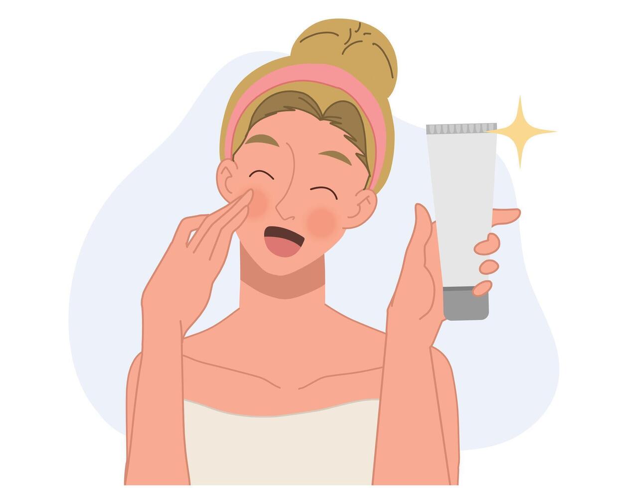 woman review skincare product. vector
