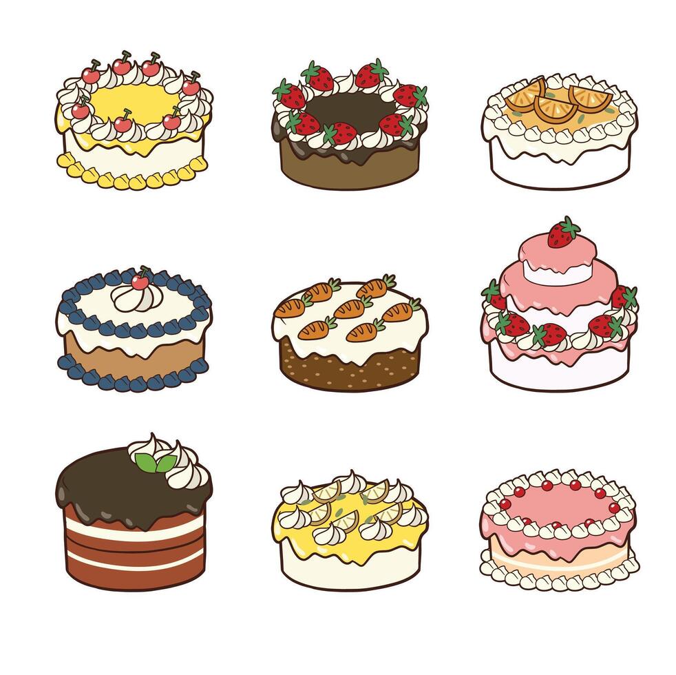 assorted colorful cakes on a white background vector