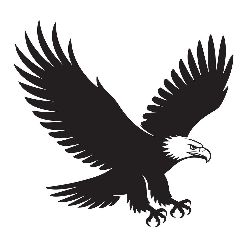 Powerful Black and White Silhouette of a Soaring Eagle vector