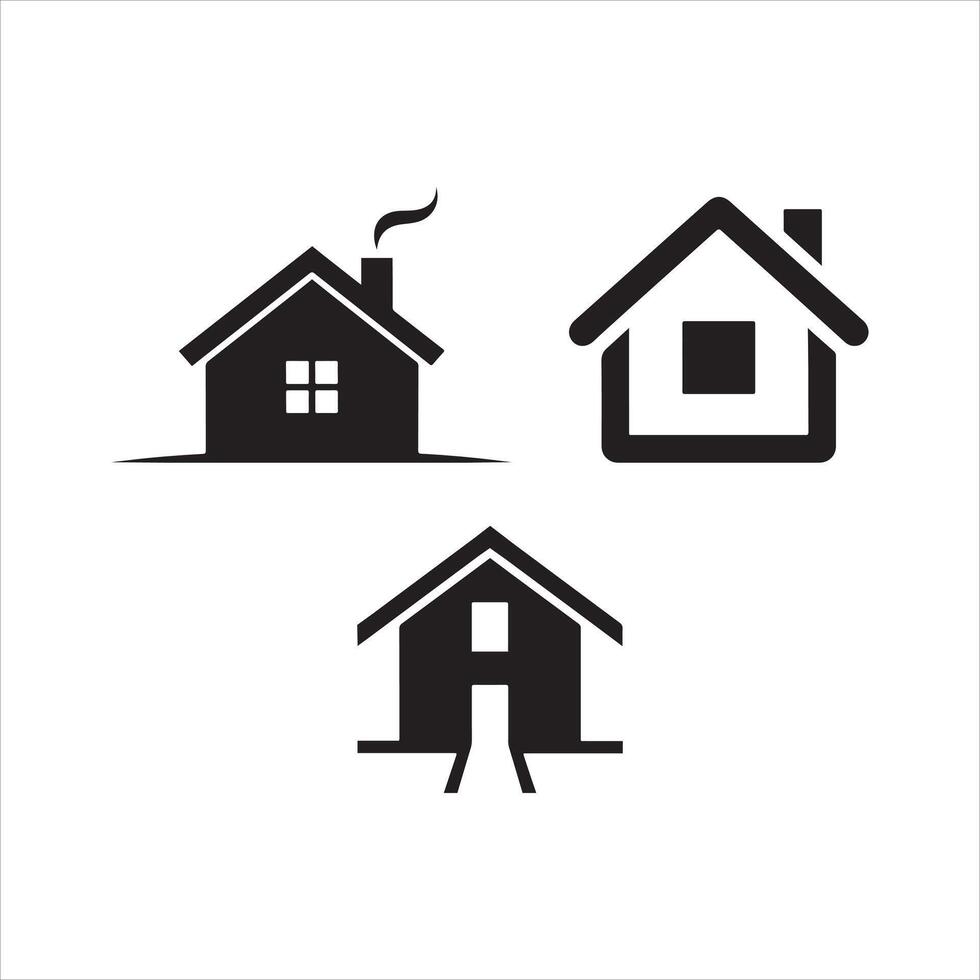 Simple Black and White House Icons Set for Real Estate or Design vector