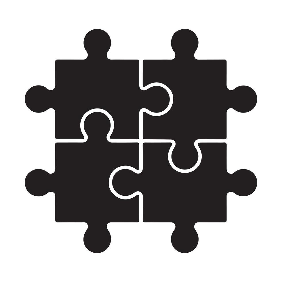 Four-Piece Puzzle Icon Representing Teamwork and Solution vector