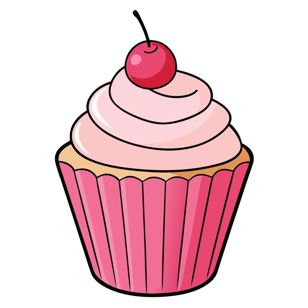 A cupcake with a cherry on top is shown vector