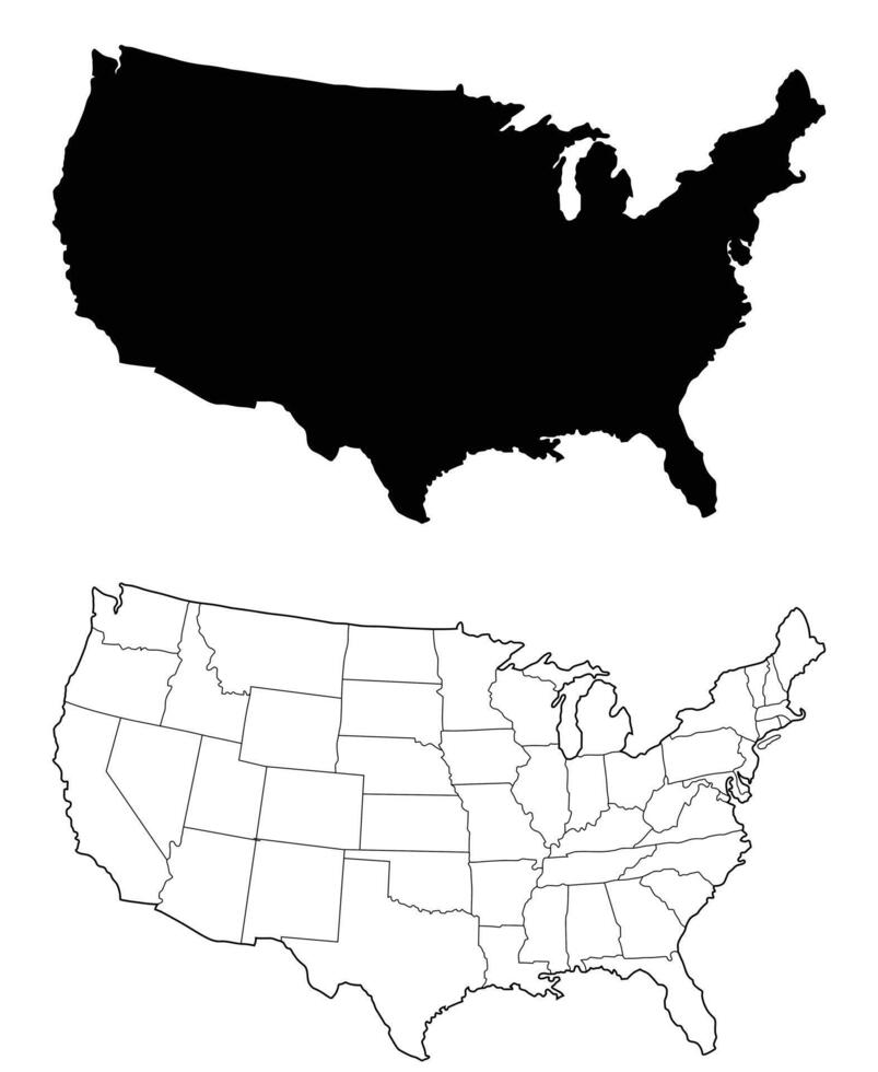 United States Map Outline with State Borders and Solid Silhouette vector