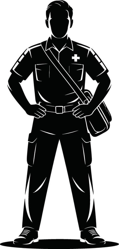 Paramedic Silhouette with Medical Bag, Emergency Responder Icon, First Aid Worker , EMS Professional Logo vector