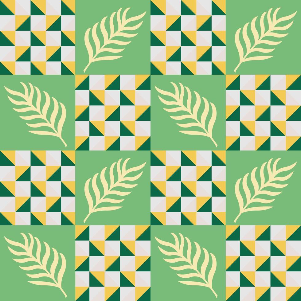 colorful geometric pattern with leaves vector