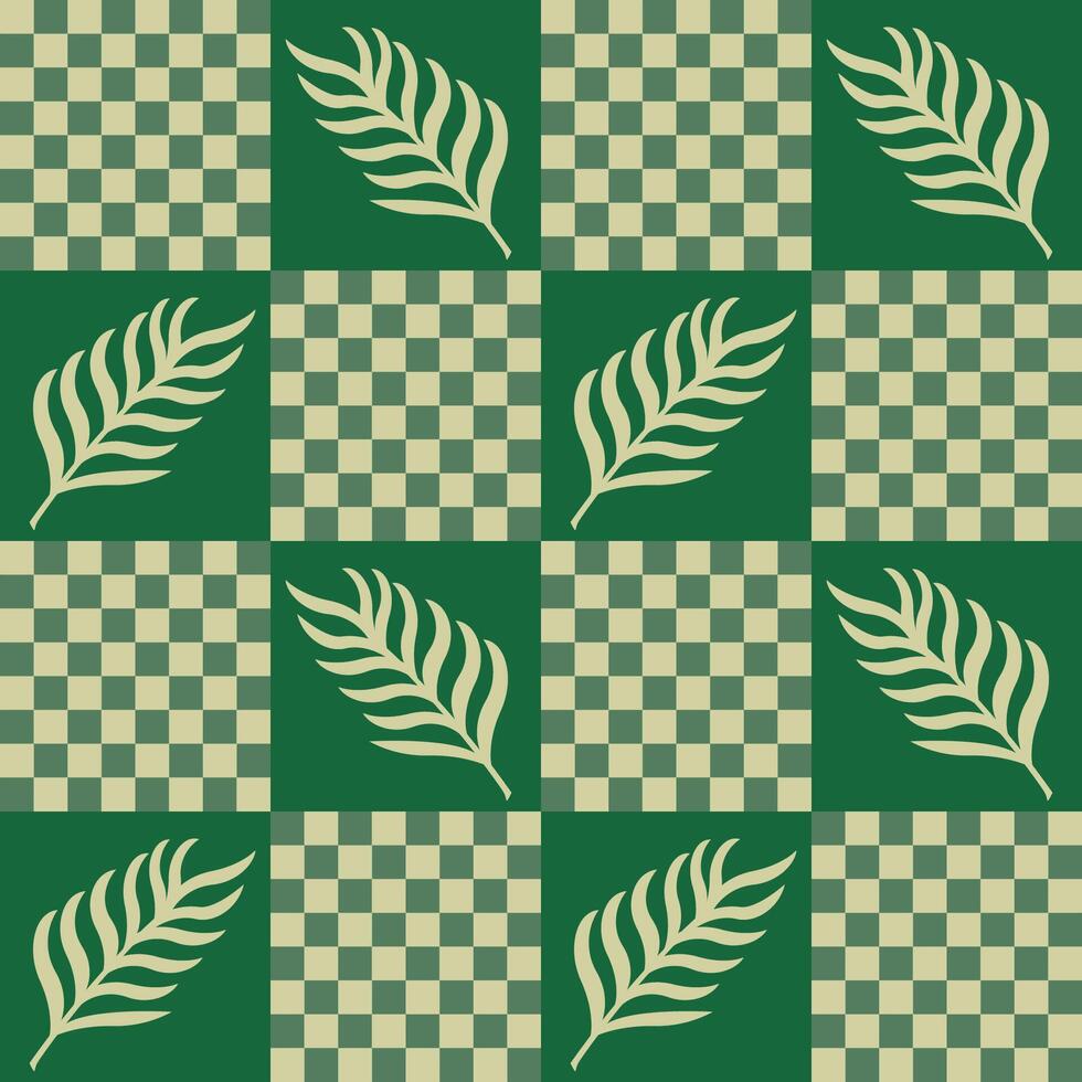 Leaf pattern on checkerboard design vector
