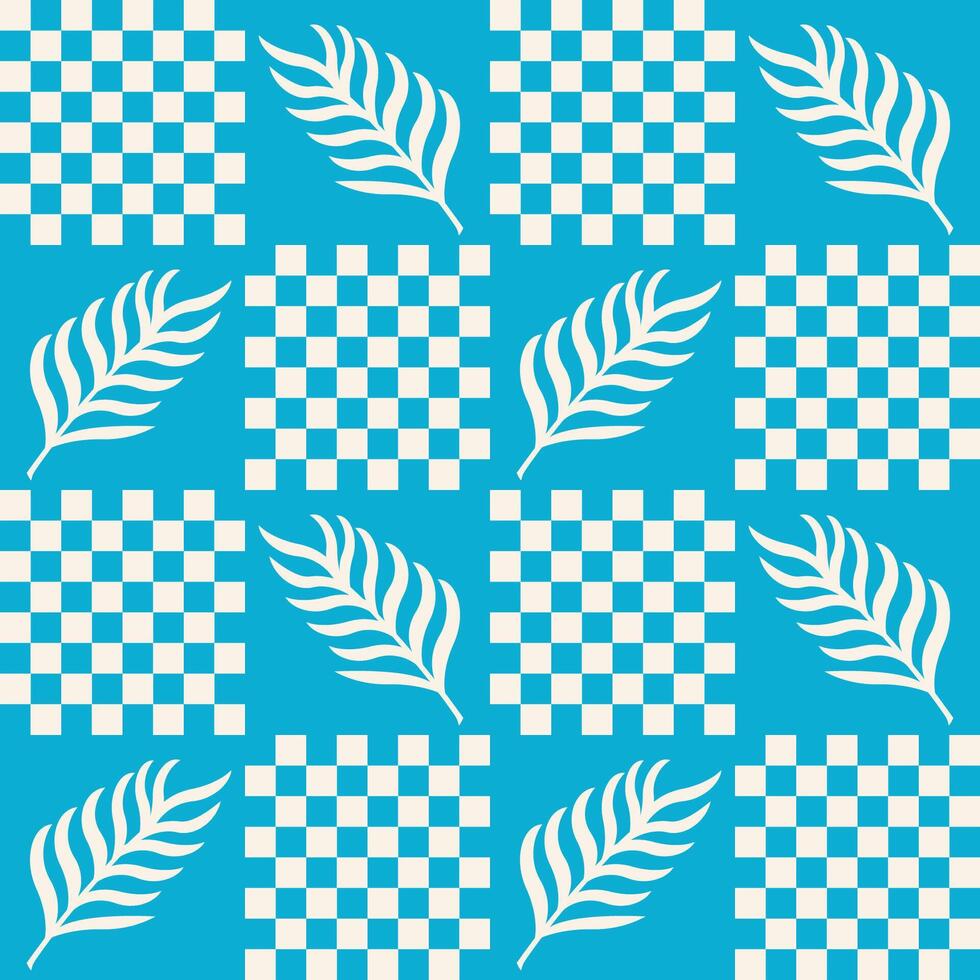 colorful leaves and checkerboard pattern vector